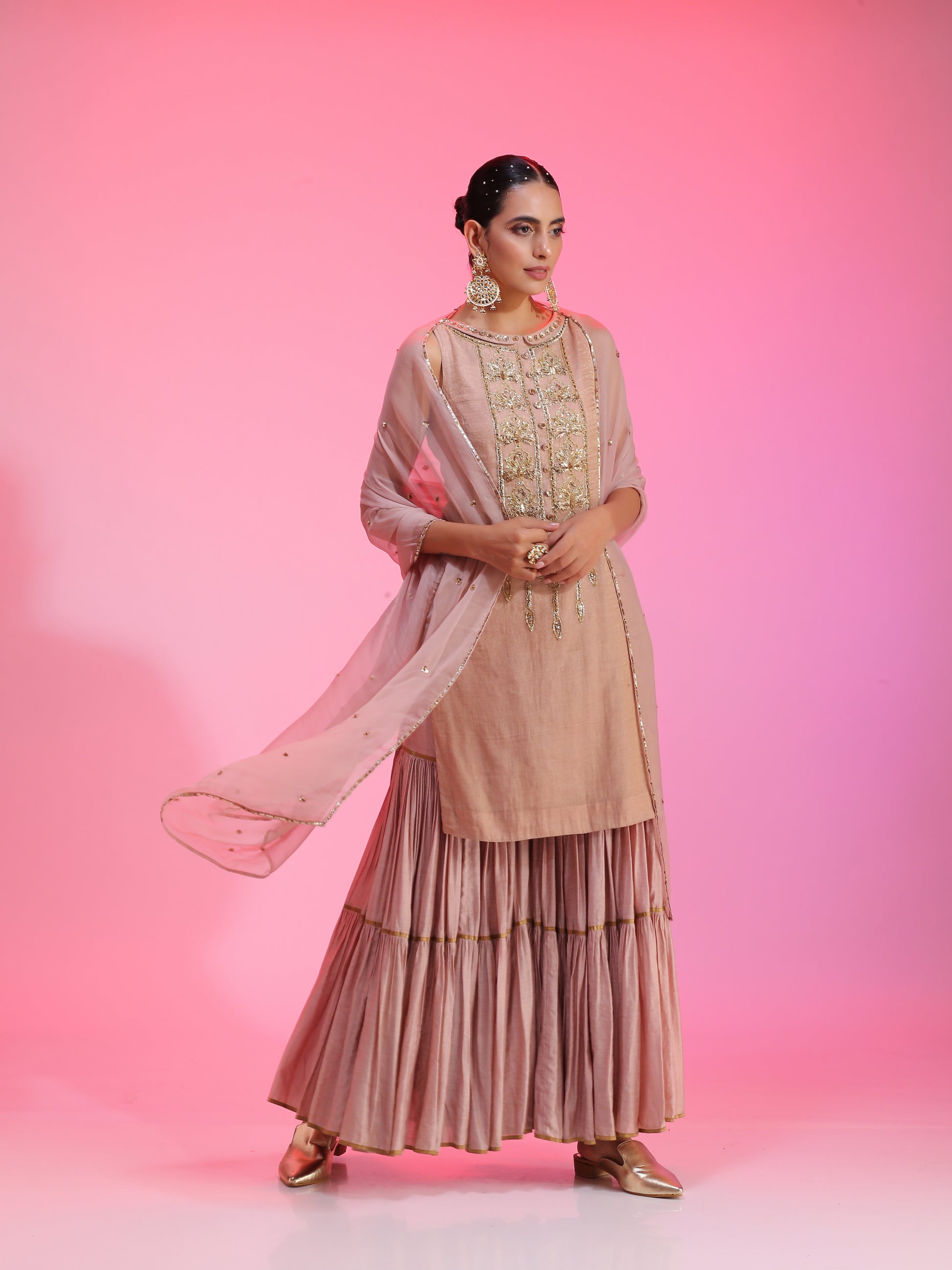 Zardozi and sequin dusty pink sharara set