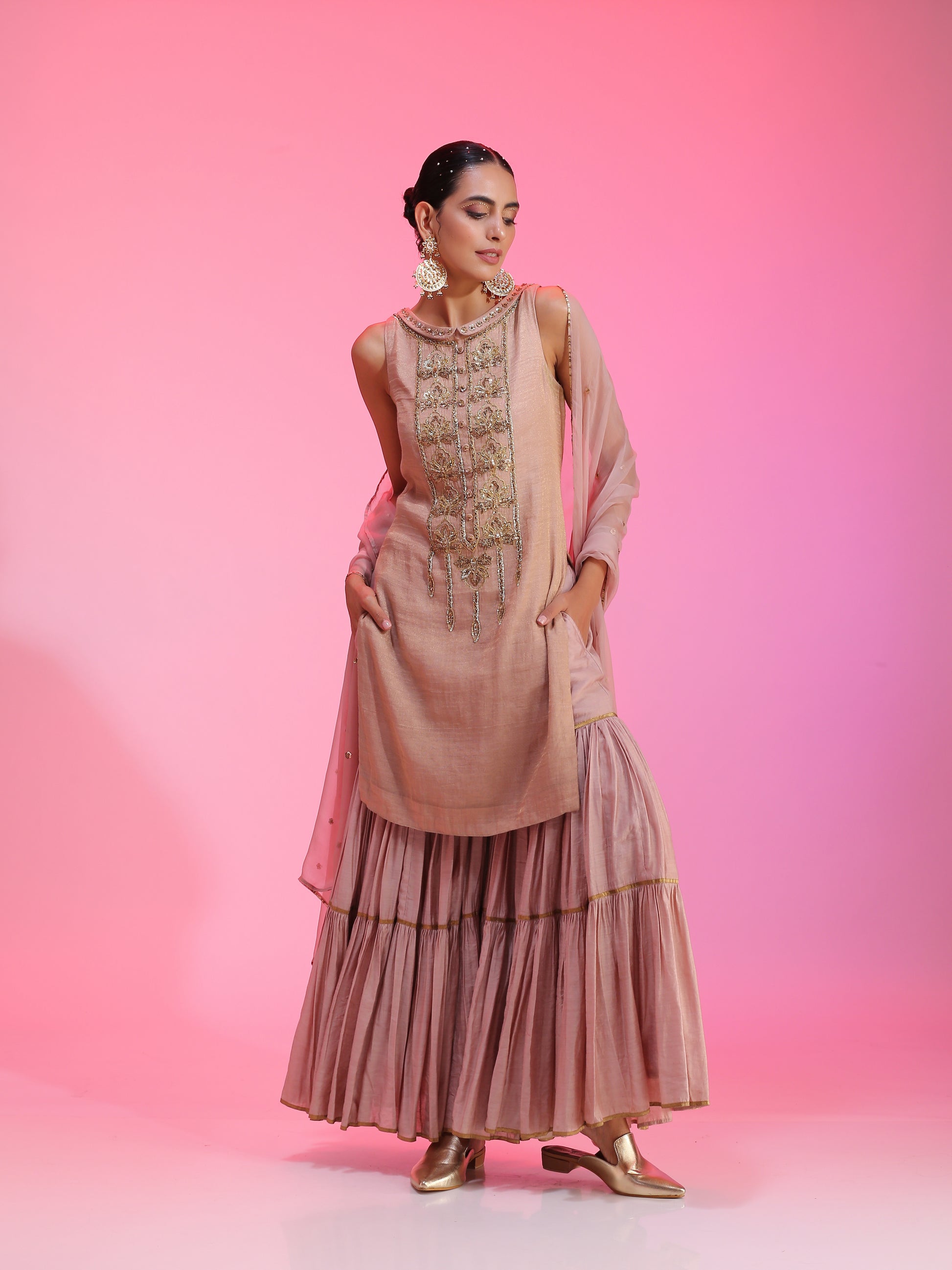 Zardozi and sequin dusty pink sharara set