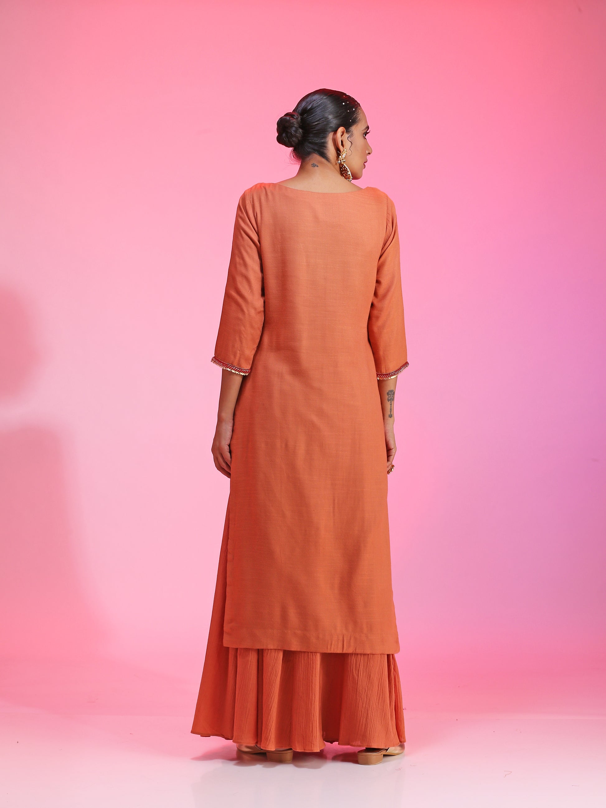 Resham work rust kurta set