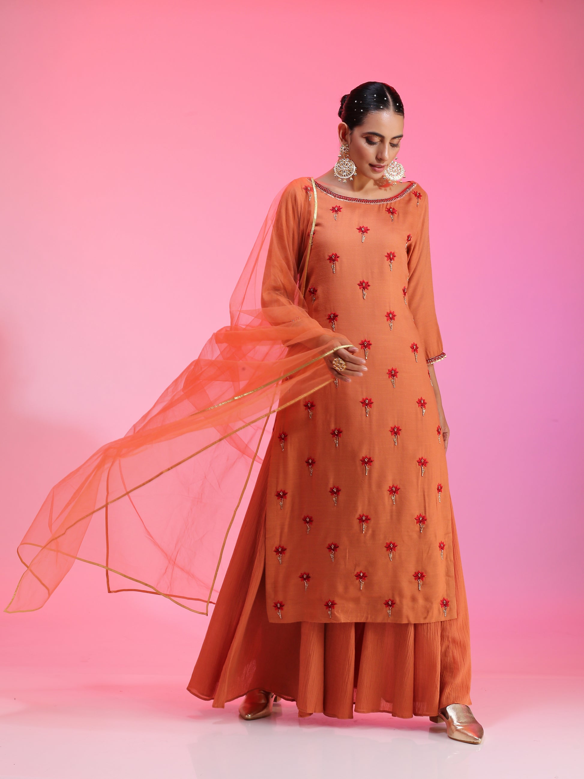 Resham work rust kurta set