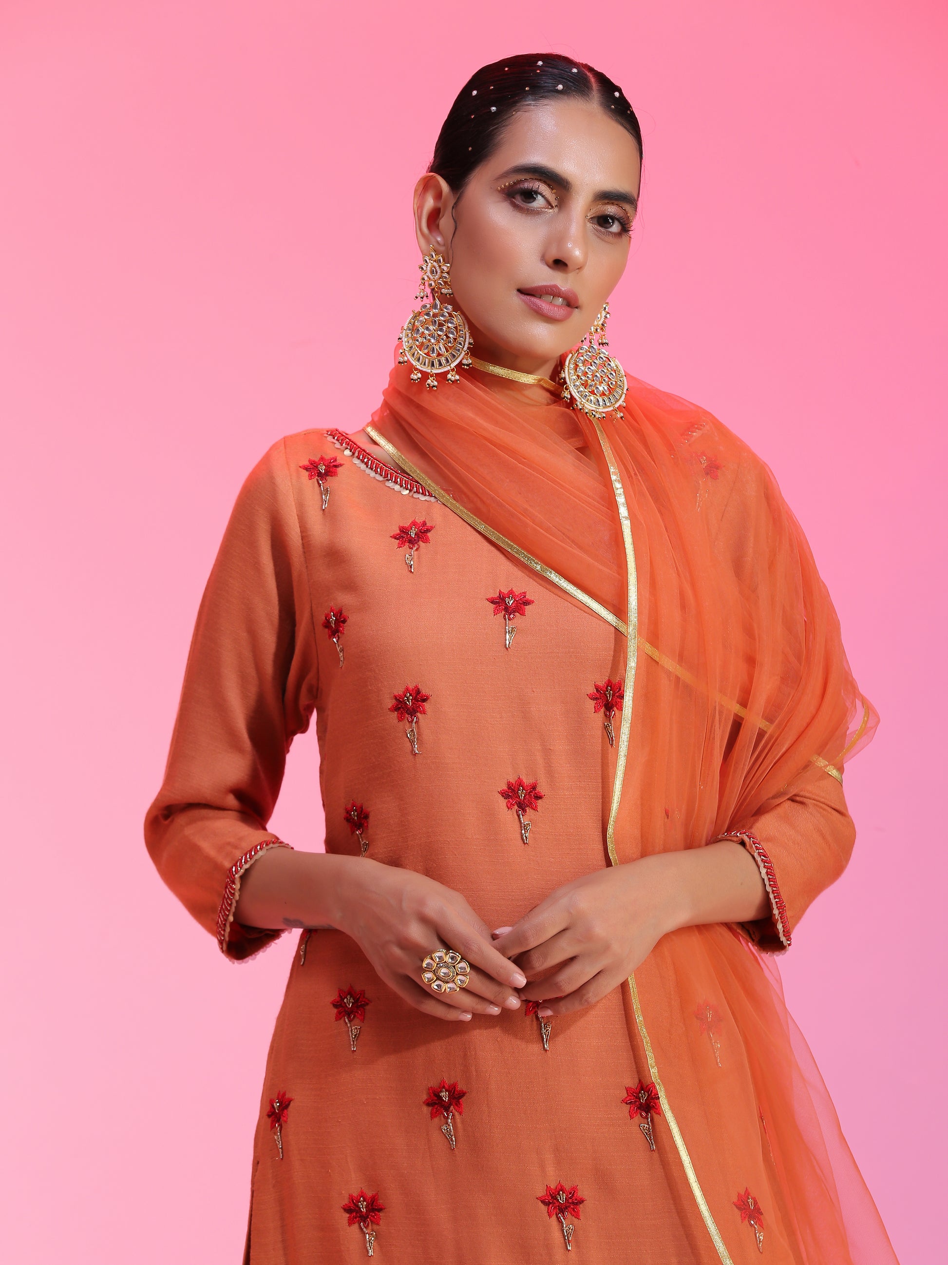 Resham work rust kurta set