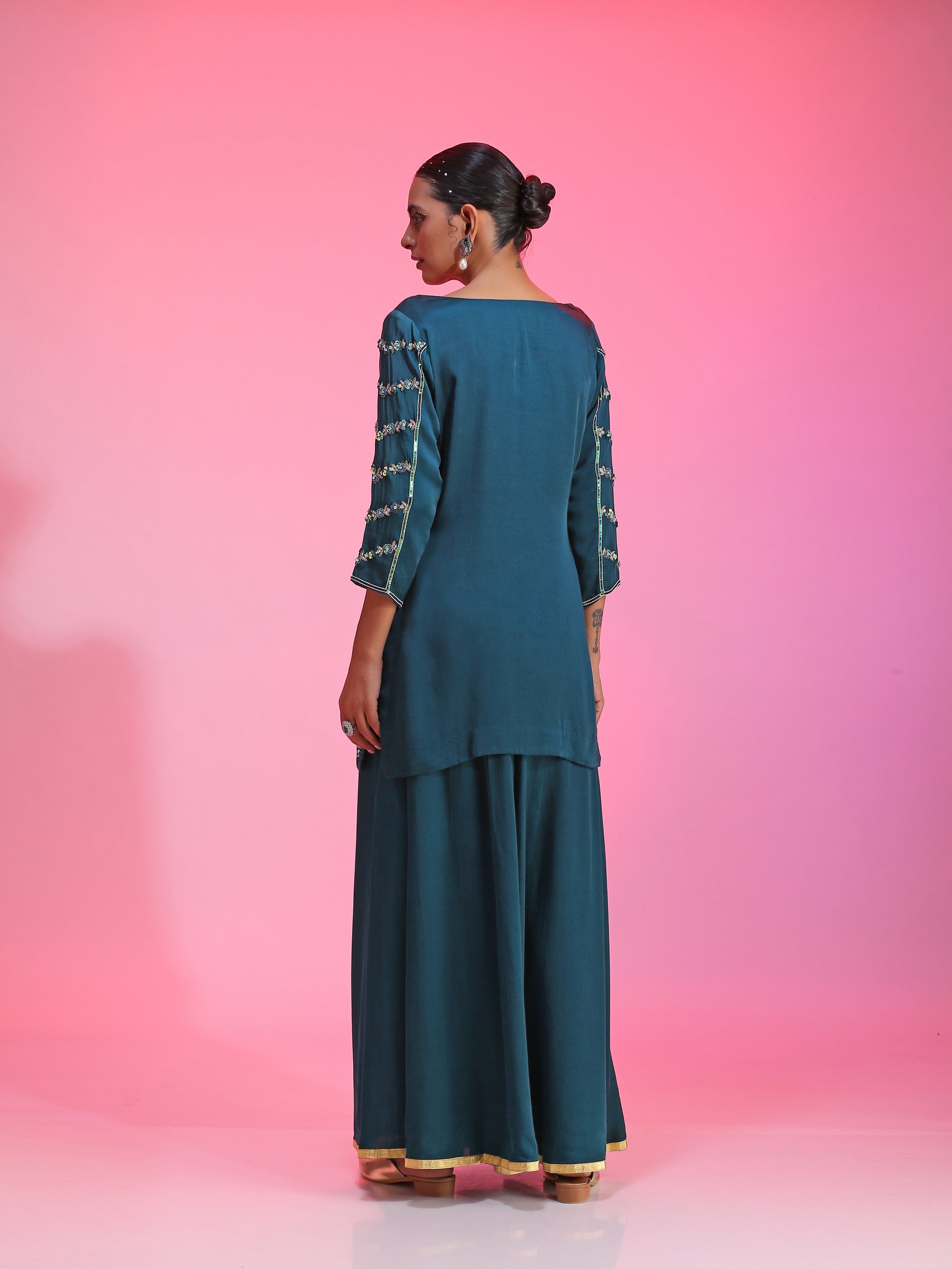 Zardozi and pitta blue kurta set