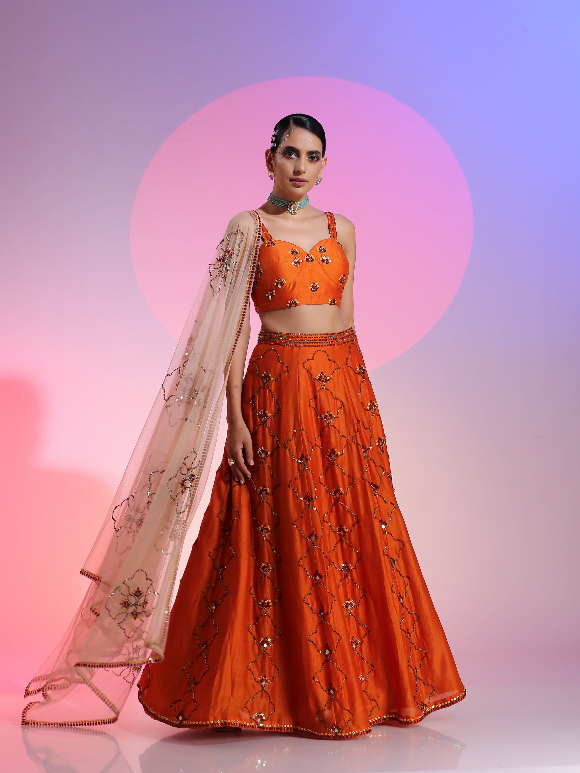 Sequin and mirror lehenga set