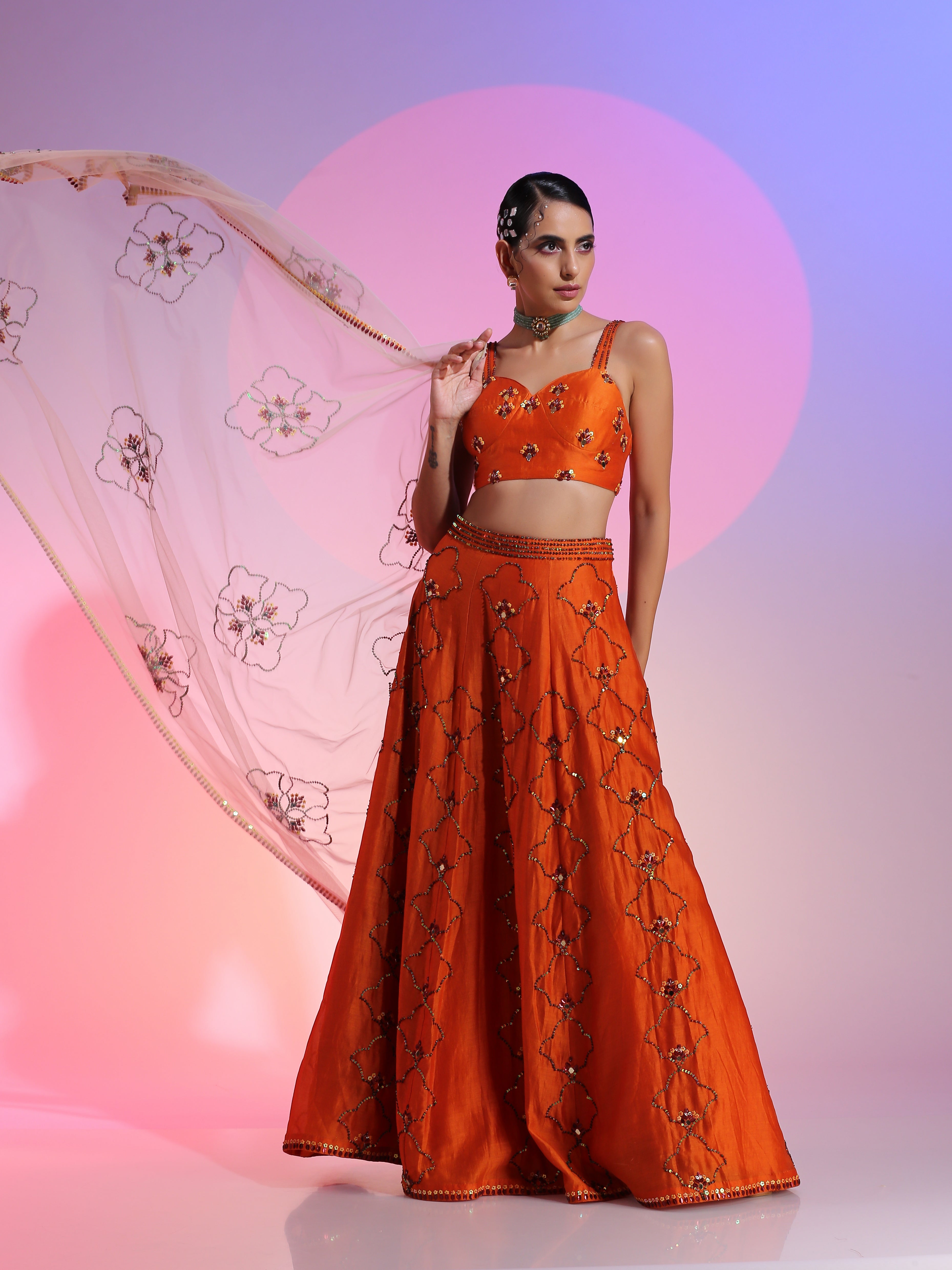 Sequin and mirror lehenga set