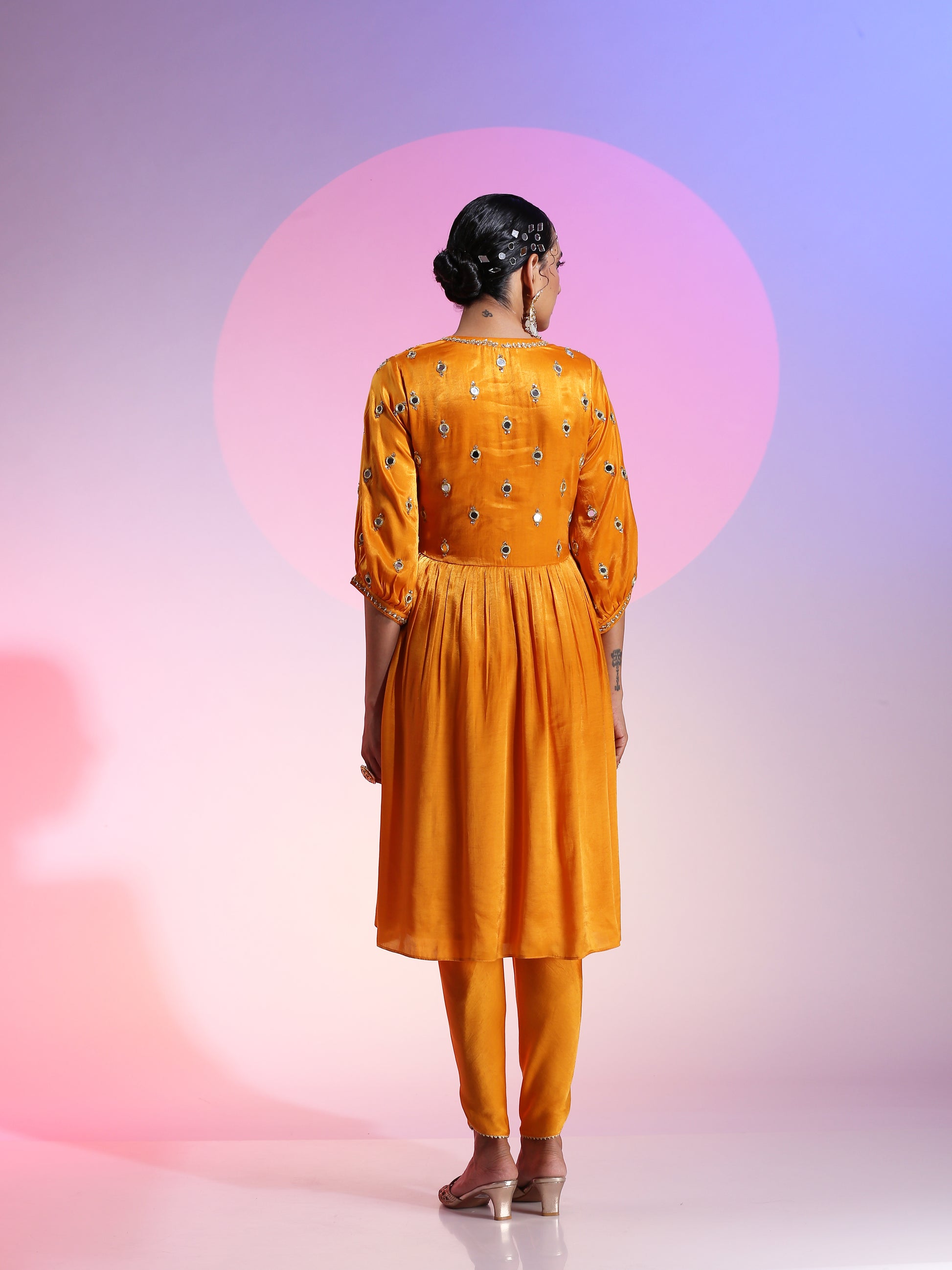 Mirror work yellow kurta set