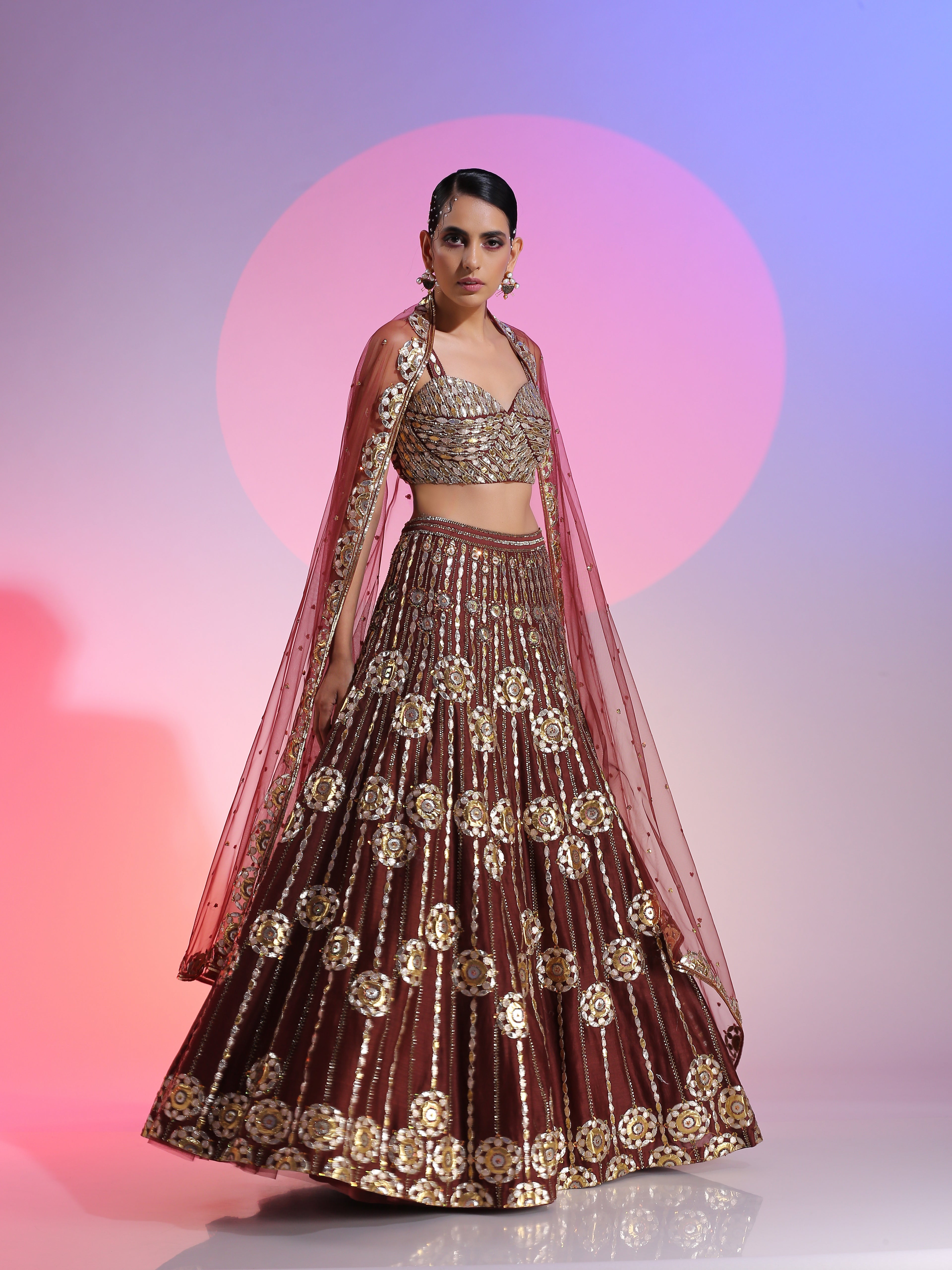 Maroon gotta sequin and beadwork lehenga set