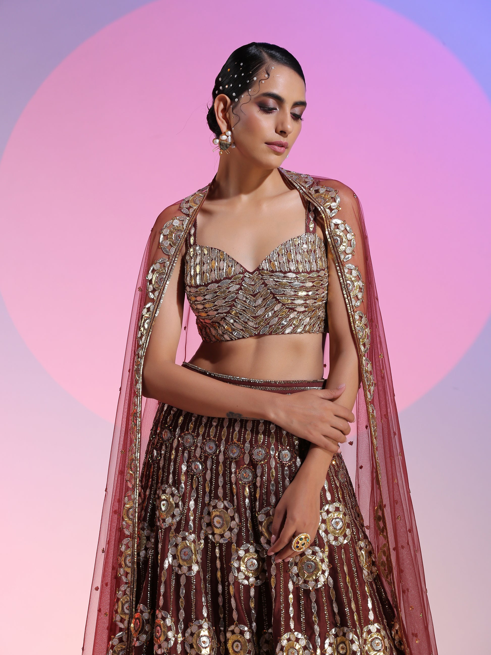 Maroon gotta sequin and beadwork lehenga set