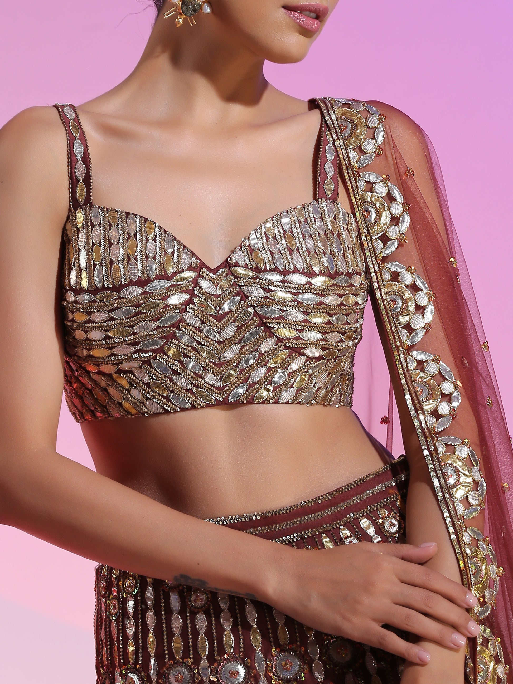 Maroon gotta sequin and beadwork lehenga set