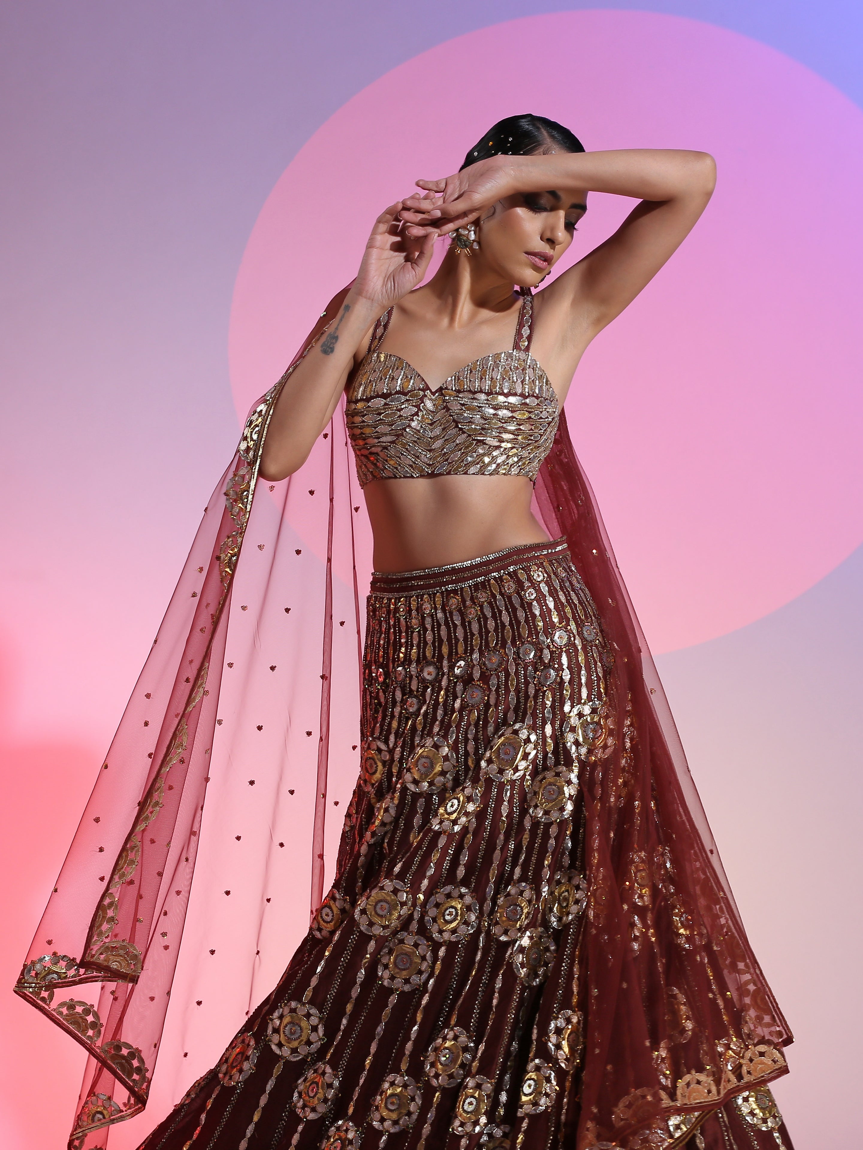 Maroon gotta sequin and beadwork lehenga set