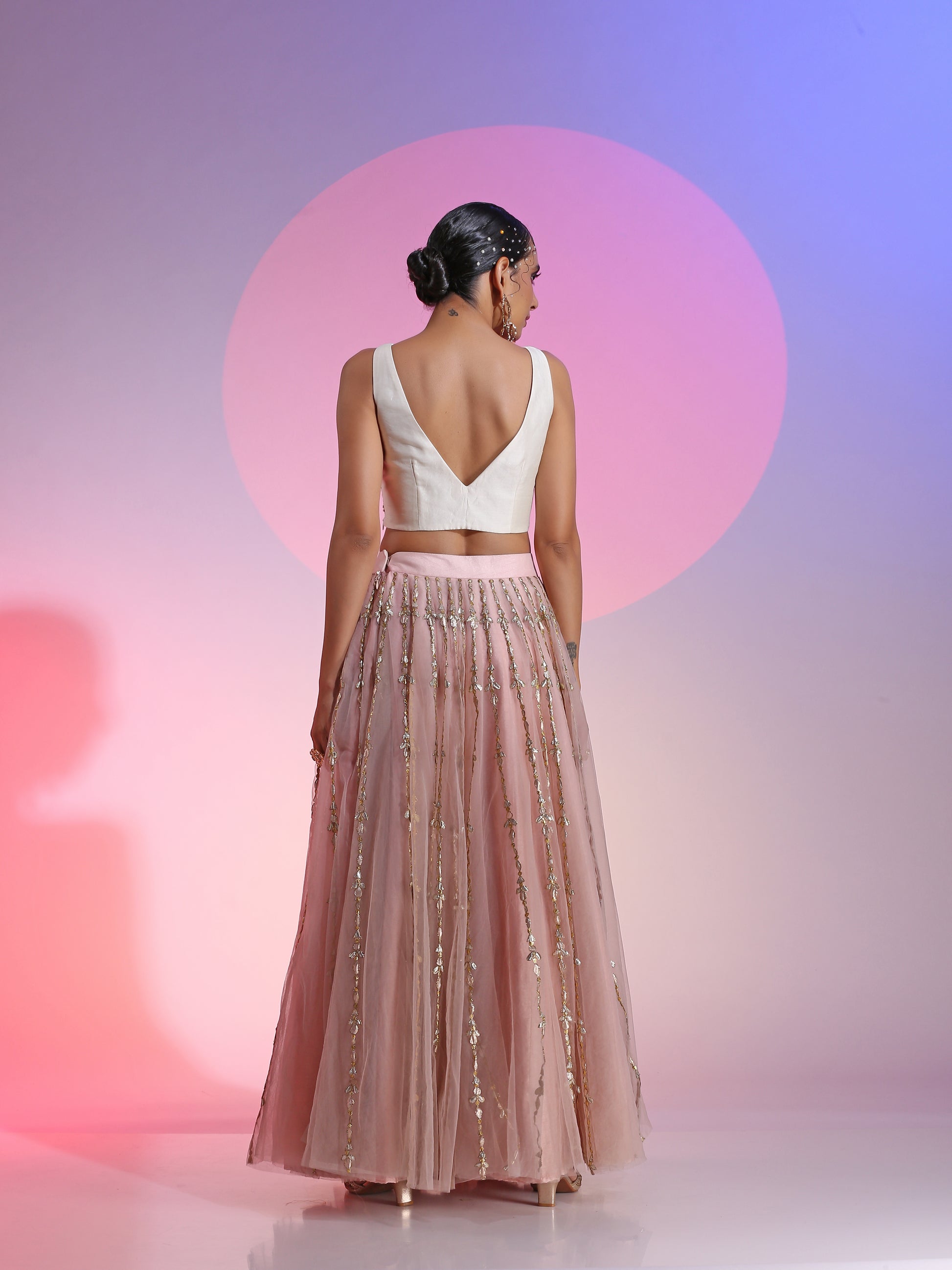 Ivory and pink, gotta and sequin lehenga set