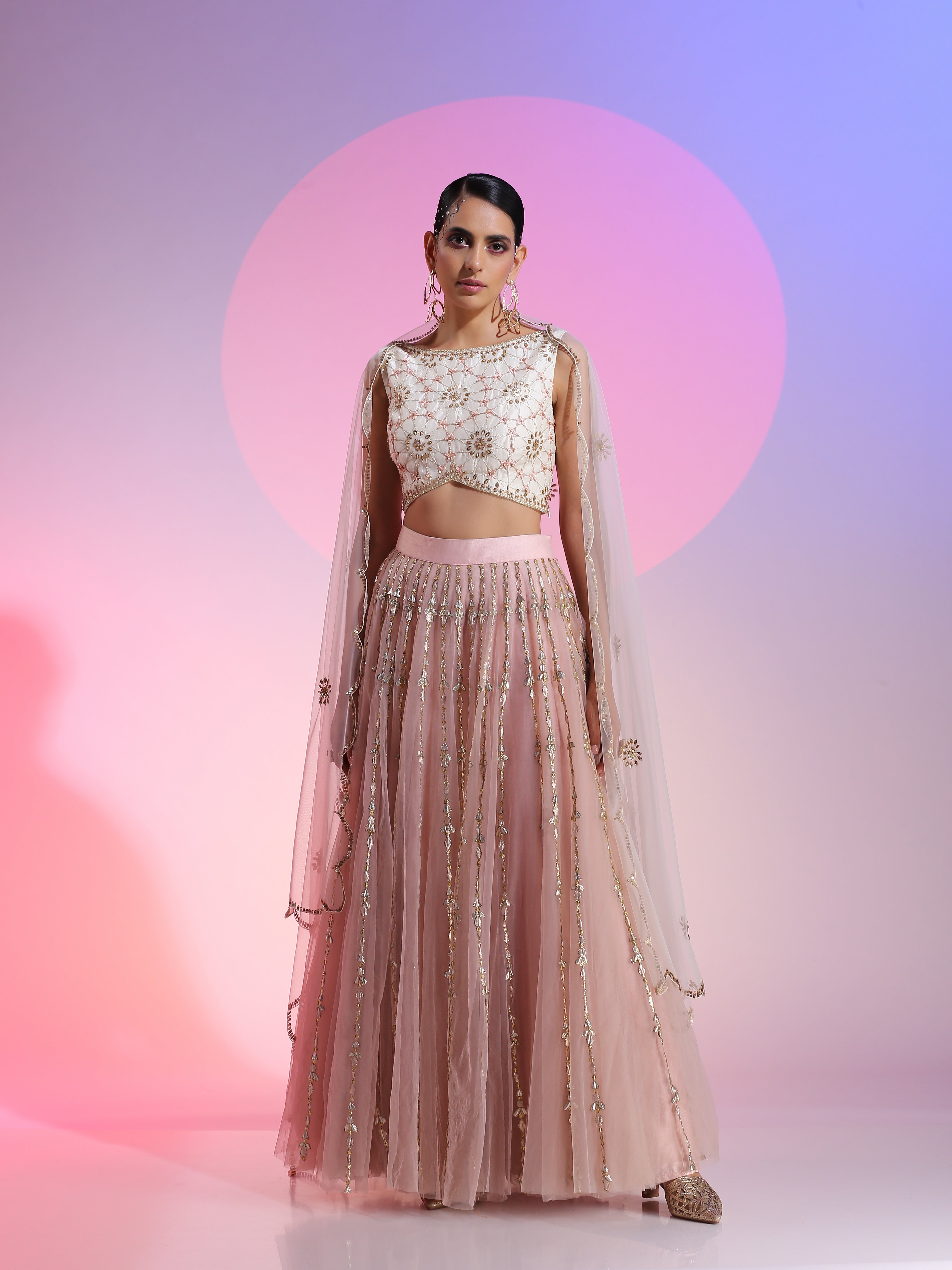 Ivory and pink, gotta and sequin lehenga set