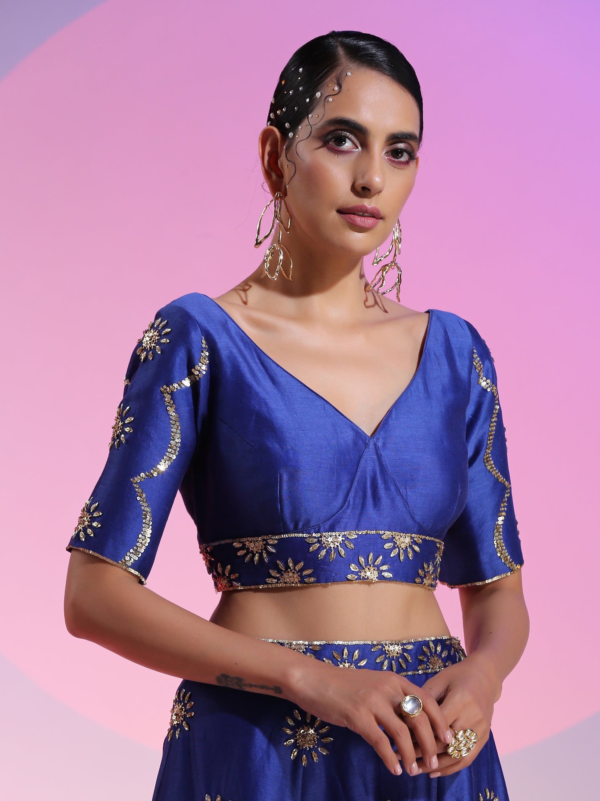 Blue sequinwork lehenga set