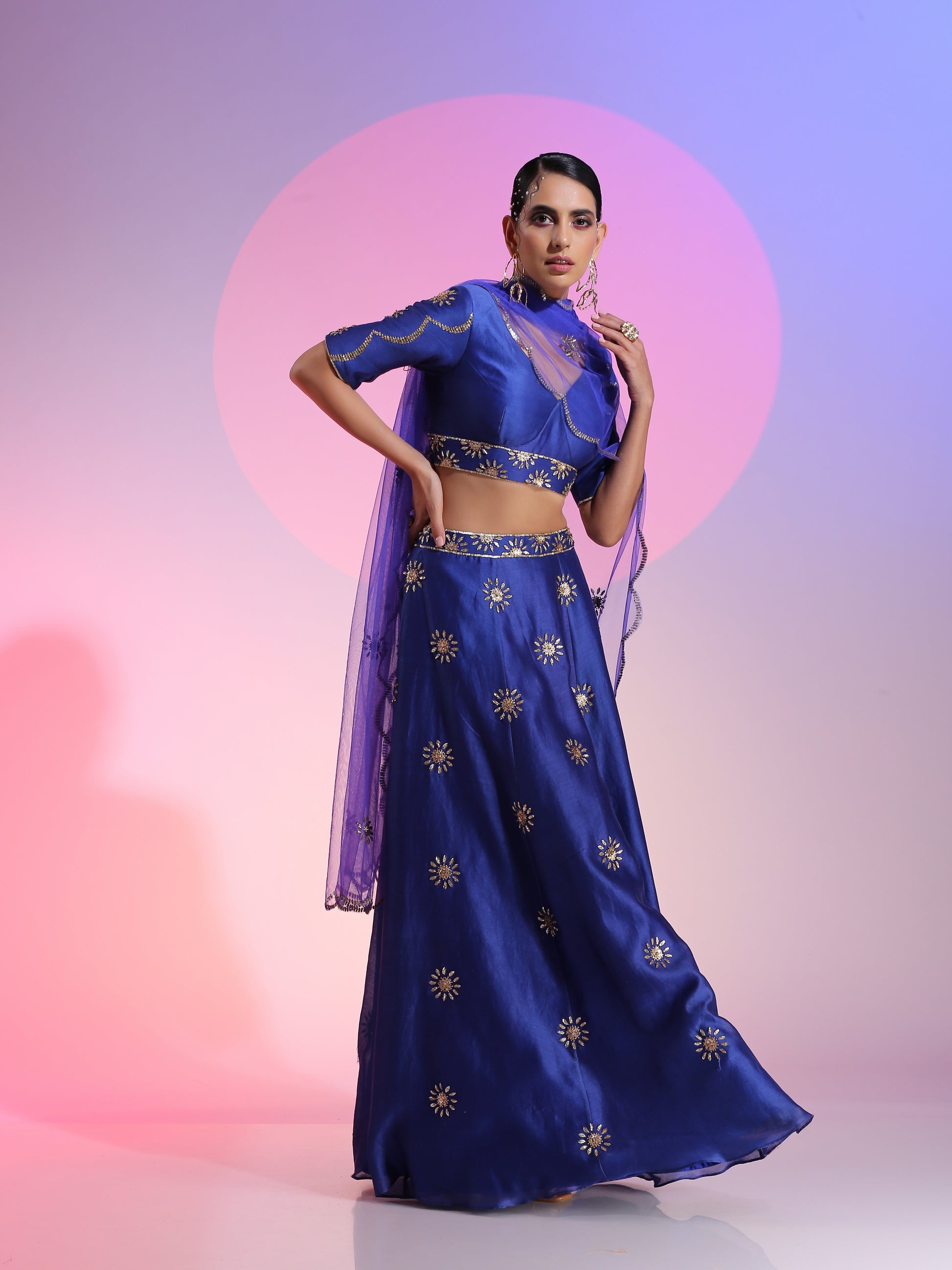 Blue sequinwork lehenga set